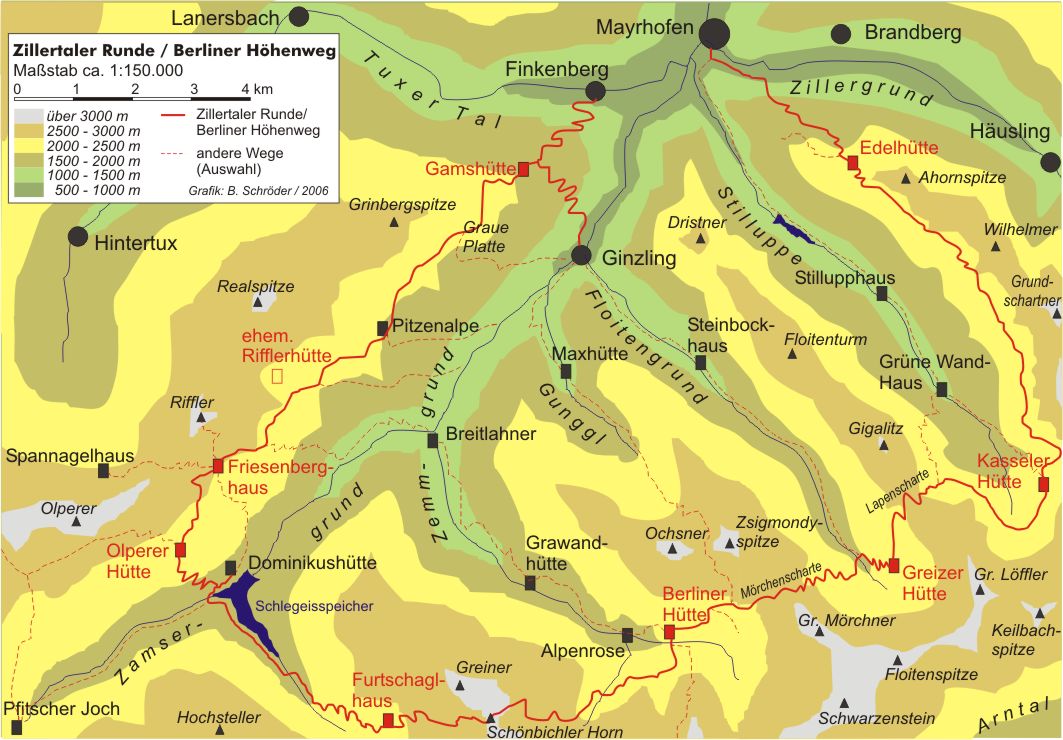 Berliner Höhenweg Zillertaler Alpen Karte Route – Atilla Wohllebe